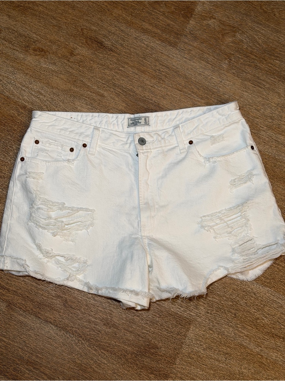 Abercrombie & Fitch White Distressed Denim Shorts